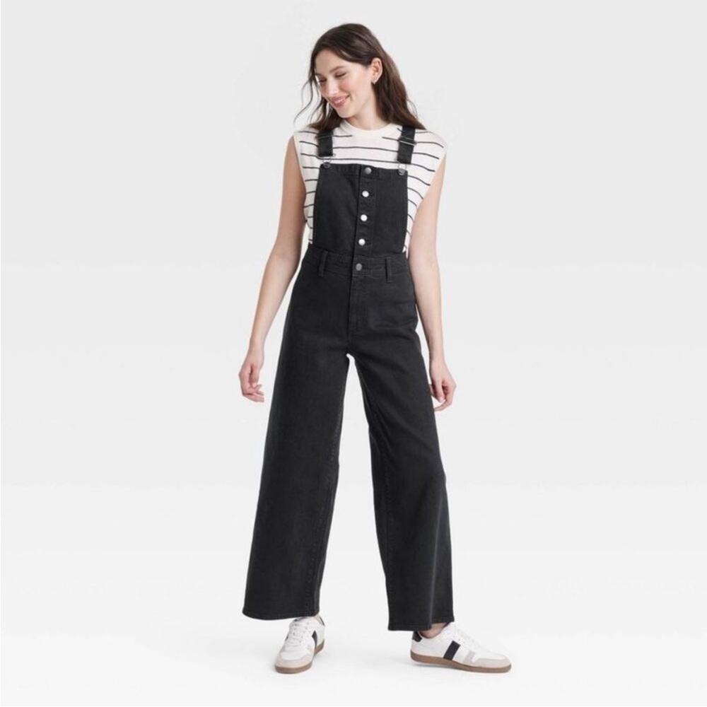 NWT Universal Thread black overalls sailor wide leg denim xs 2